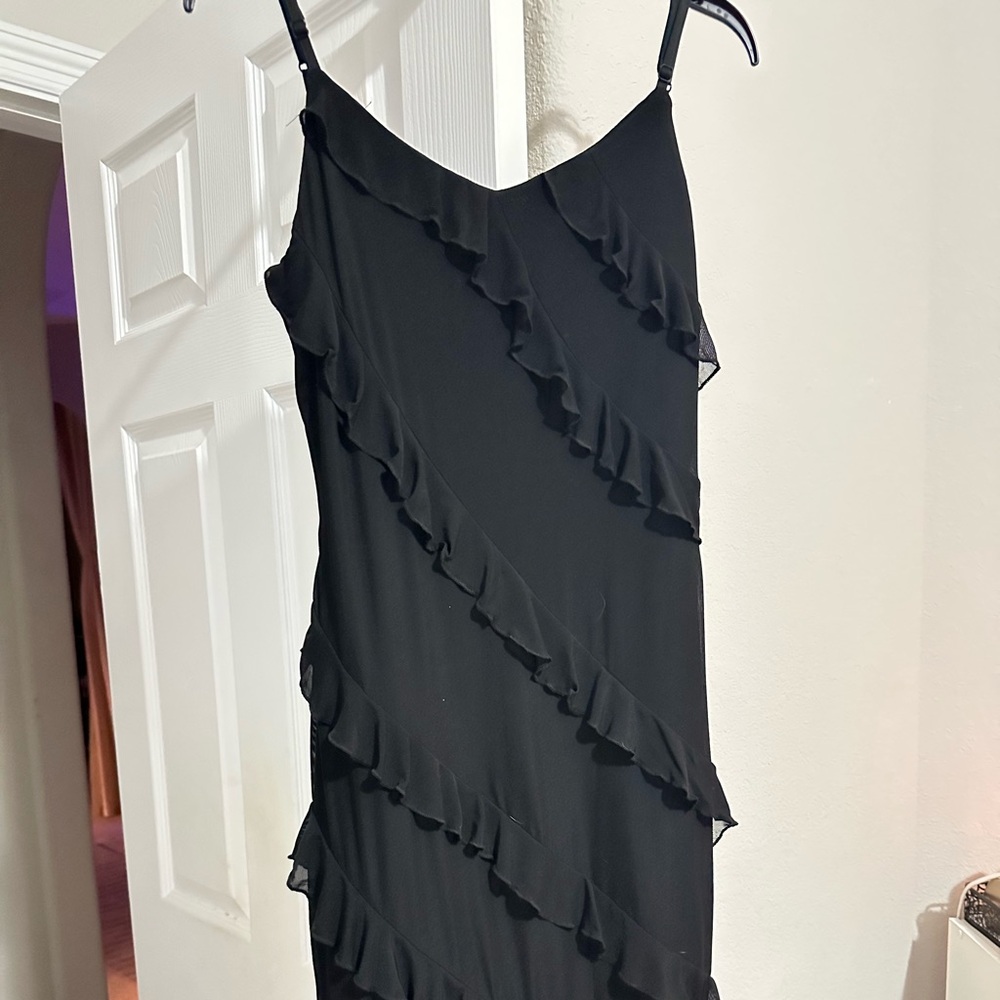 Elegant Black thin straps Ruffled Dress